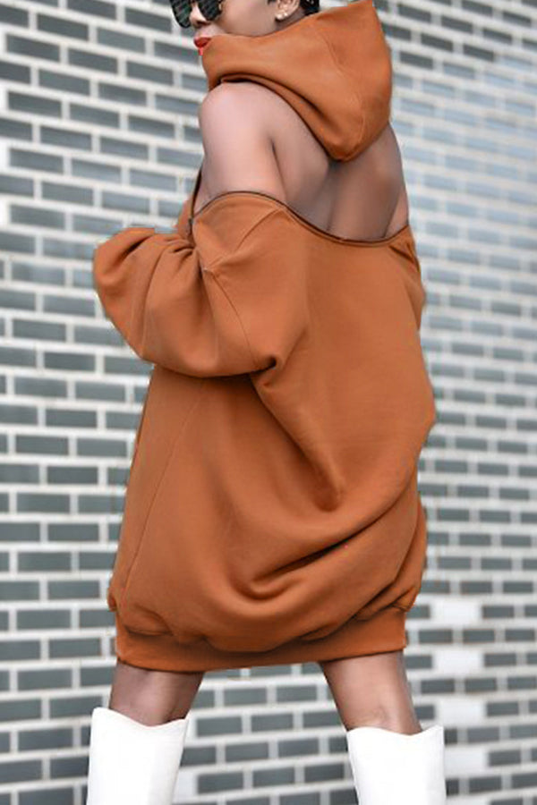 Solid Color Hooded Strapless Sleeve Tops