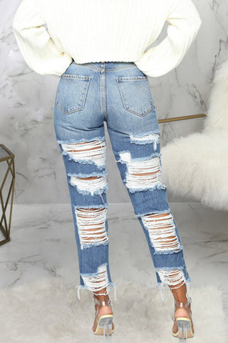 Fashion Broken Hole Straight Jeans 