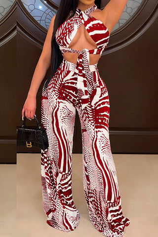 Sexy Hollow Out Print Two-piece Set