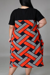 Fashion Print Patchwork Plus Size Dress