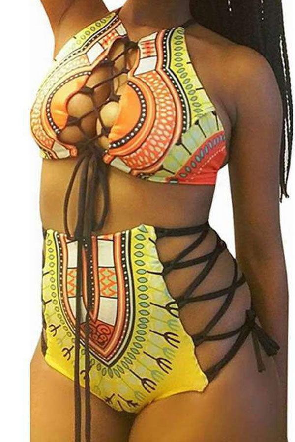 Modishshe Tie Side Flower Printed Two-piece Swimsuit