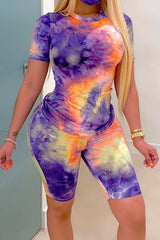 3 Colors Sexy Tie-dye Casual Two-piece Set