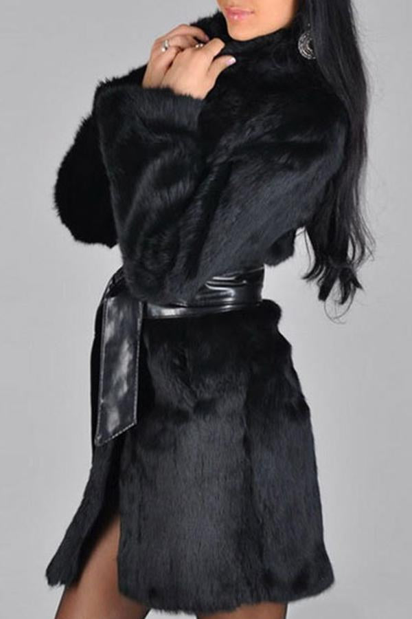 Modishshe Long Black Faux Fur Coat