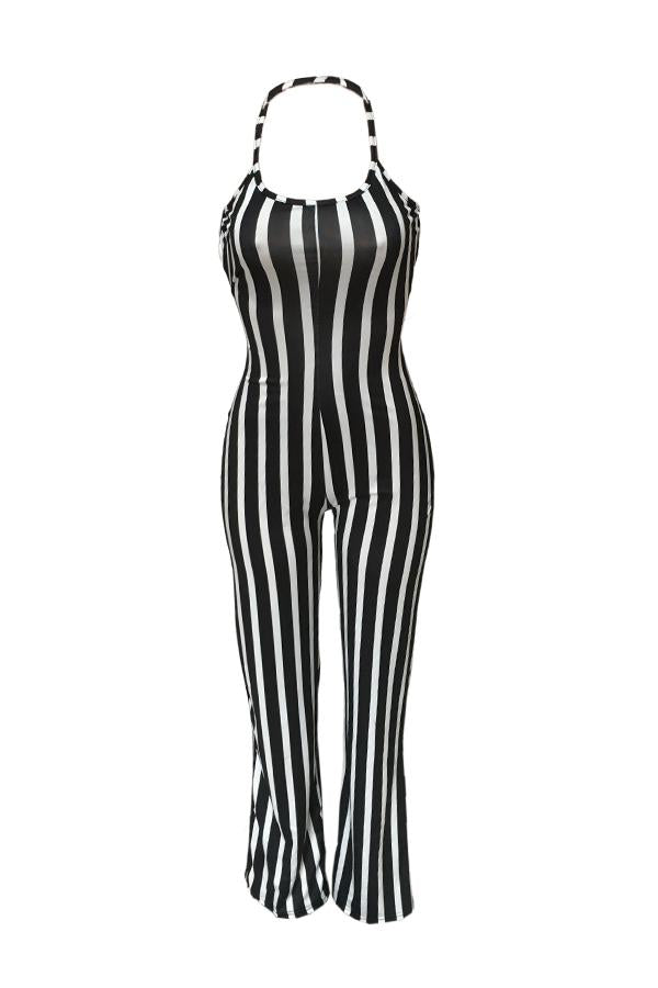 Modishshe Sexy Striped Lace-Up Hollow-Out Jumpsuit