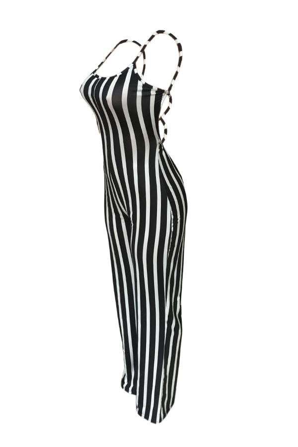 Modishshe Sexy Striped Lace-Up Hollow-Out Jumpsuit