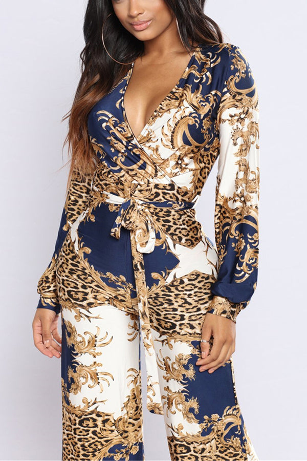 Deep V Neck Sexy Print Rompers
