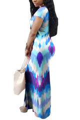 Fashion Print Short Sleeve Maxi Dress