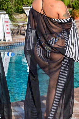 Modishshe Stripe Printed Sexy Swimsuit + Cover-up