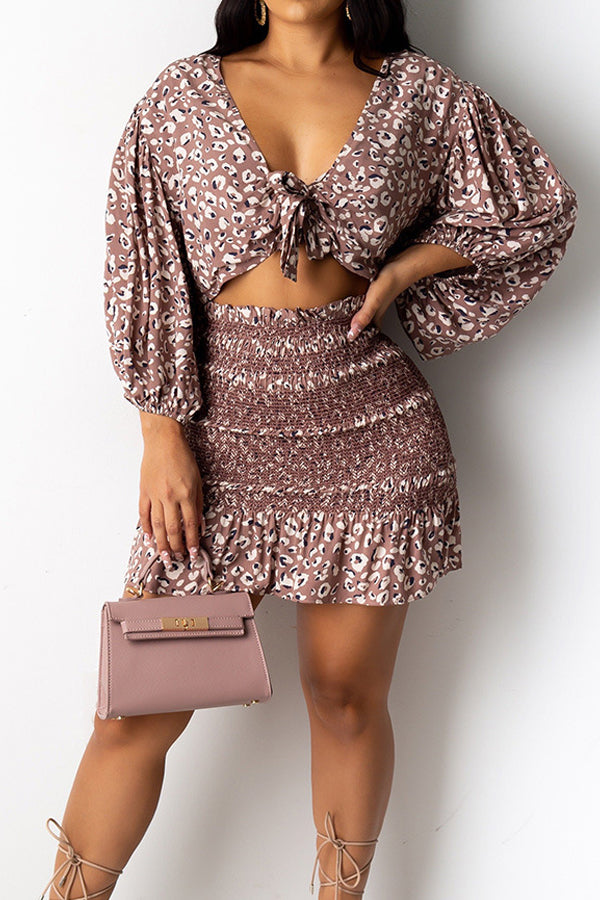 Sexy Long Sleeve Print Two-piece Set